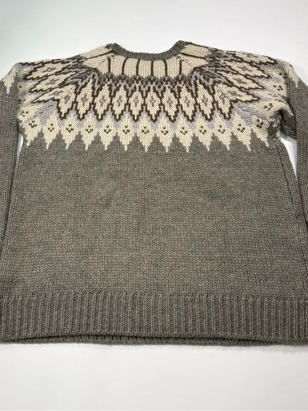 J. Jill Wool Blend Brown and Cream Fair Isle Crewneck Sweater Size XL - Image 7
