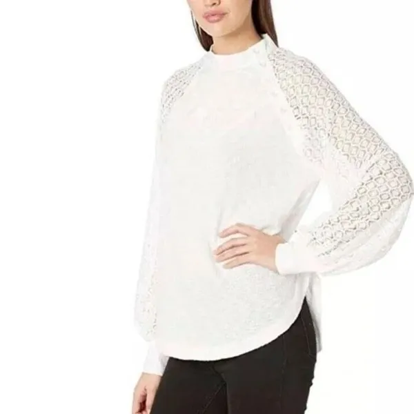 ✨Free People Sweetest Thing Thermal/Lace White Long Sleeve Sz Small Top✨ - Image 3