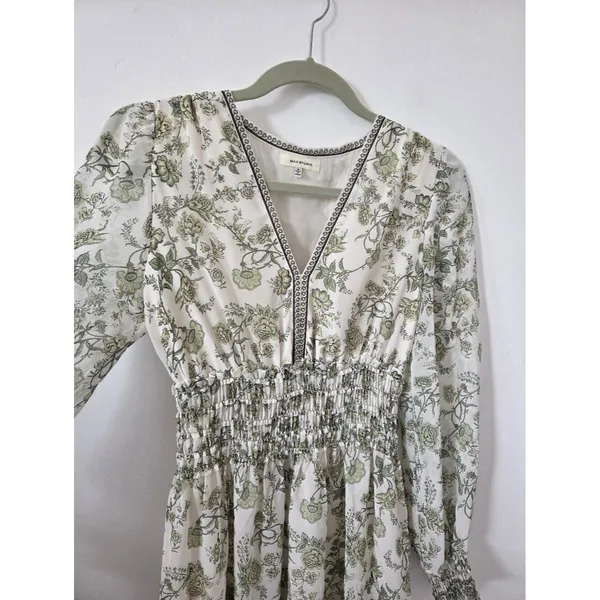 Max Studio Green Floral Dress Milkmaid Smock Flirty Vacation Travel Cottagecore - Image 10