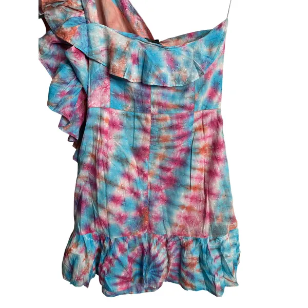 Alla Berman Leila Tie Dye Swiss Dot One Shoulder Dress Ruffles Womans M NWT - Image 4
