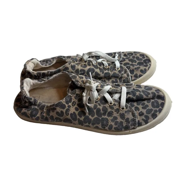 Time and Tru Leopard Slip on Sneakers Lace Up Elastic Heel Size 10 Womens - Image 4