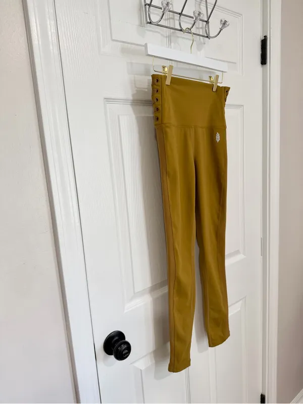 Free People FP Movement Lace Up High Rise Leggings Mustard Yoga Small Pants - Image 3