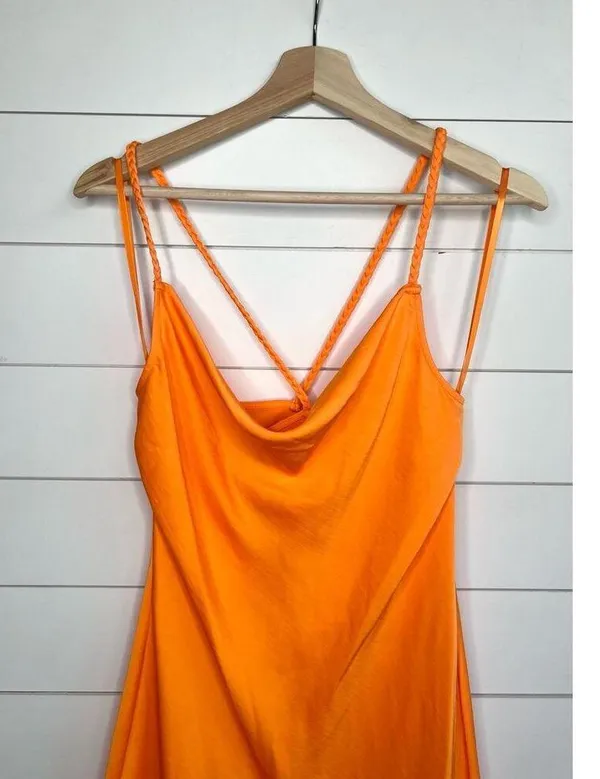 Karl Lagerfeld Paris Orange Spaghetti Straps Ruffled Bottom Cowl Slip Dress 12 - Image 4