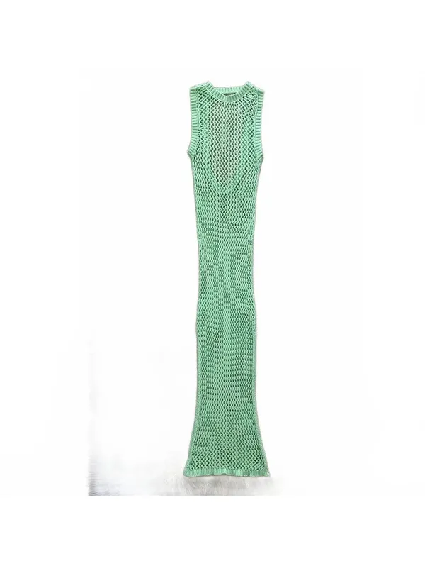 Beach Riot Holly Maxi Dress Cover Up Crochet Open Knit Sleeveless Patina Green M - Image 4