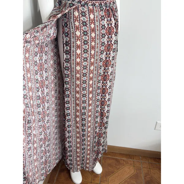 Women’s Aztec Print Maxi Skirt Cover Up Boho Hippie Festival High Side Slits M - Image 4