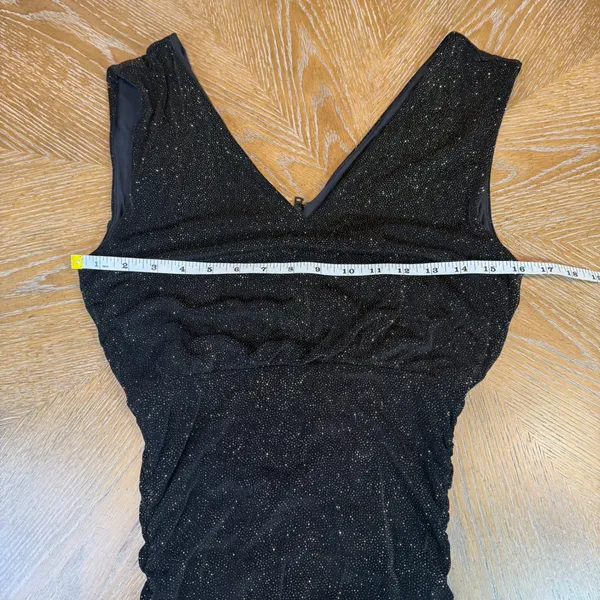Alice + Olivia Slinky Ruched Shimmer‎ Dress Sparkle Black Gold Size Small - Image 8