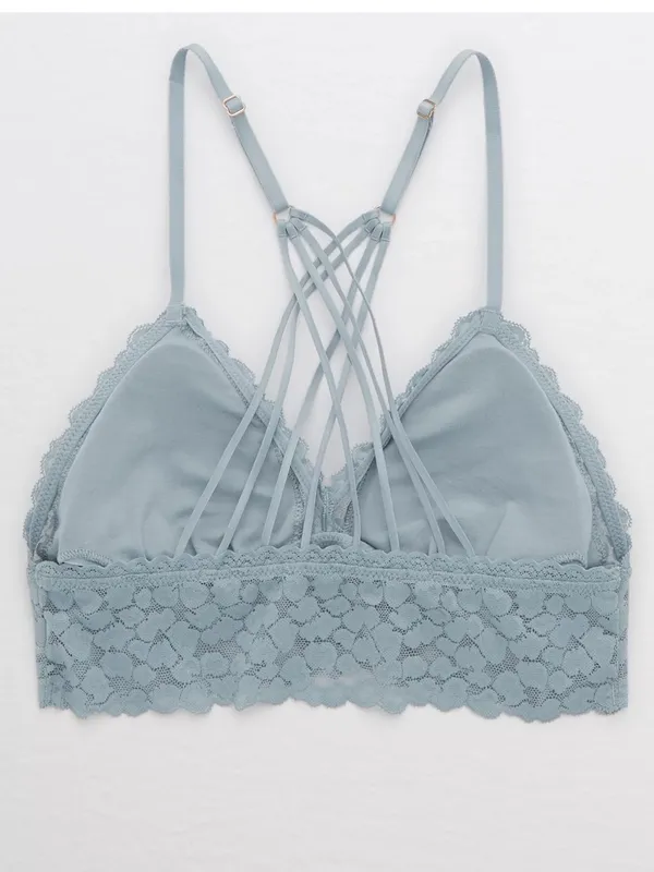 Aerie Light Blue Animal Print Lace Strappy Longline Bralette Size Small - Image 2