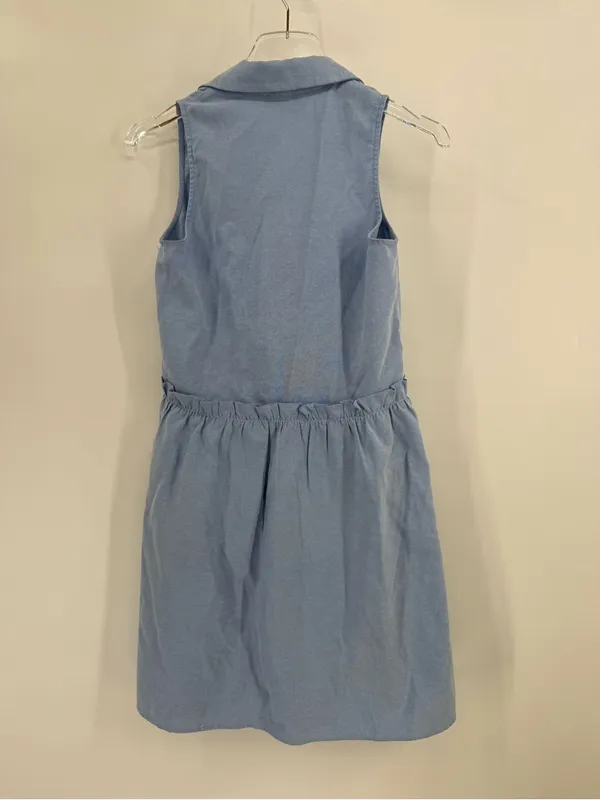 Tuckernuck Oxford Blue Sleeveless Royal Shirt Dress Size xs Ruffles Pockets - Image 4