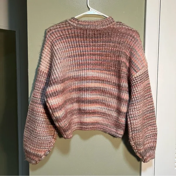 Altar'd State Womens Size Small Crewneck Balloon Sleeve Sweater Pink Gray Stripe - Image 4
