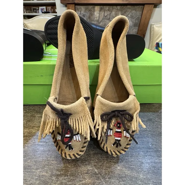 Minnetonka Beaded Thunderbird Suede Moccasins‎ Native Flats Womens Size 6.5 - Image 2