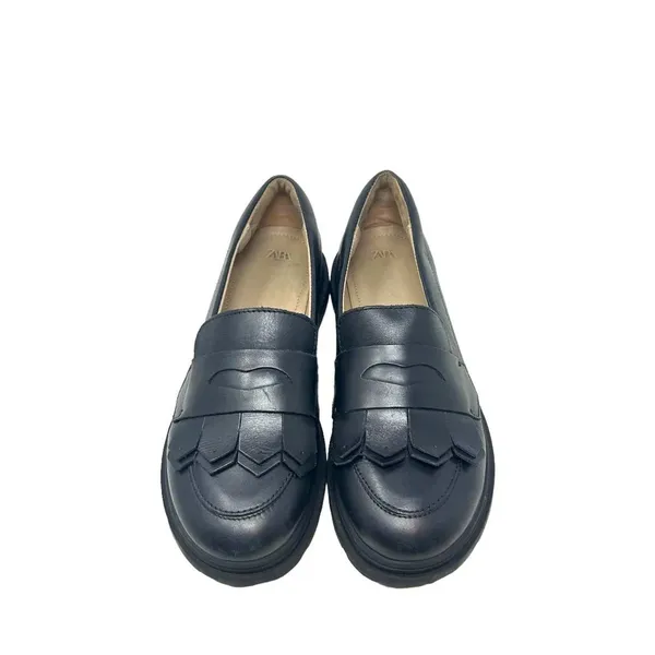 Zara Top Grade Leather Black Fringe Platform Loafers Size‎ 36 / US 5.5 - Image 2