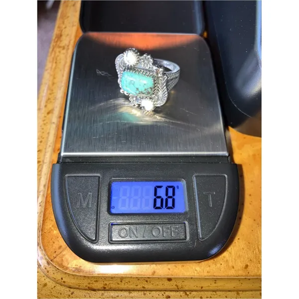 Blue Moon Turquoise White Buffalo Ring Size 8 - Image 9