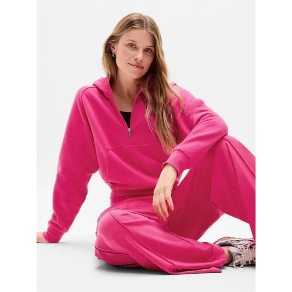 New Athleta M Easy Fleece 1/2 Zip Hoodie Dahlia Pink Medium #473713 - Image 2