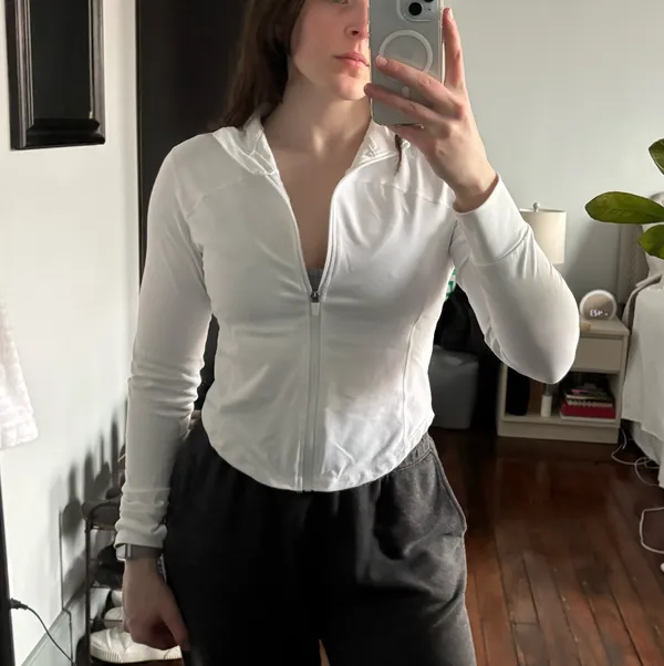 Cropped Workout Zip Up Jacket White Size M - Image 2