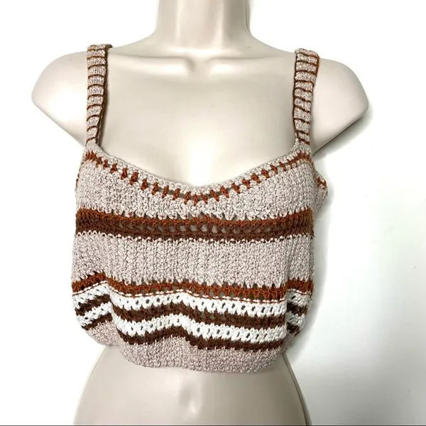 Zara Knit Crochet Crop Top Brown Tan Size S - Image 3