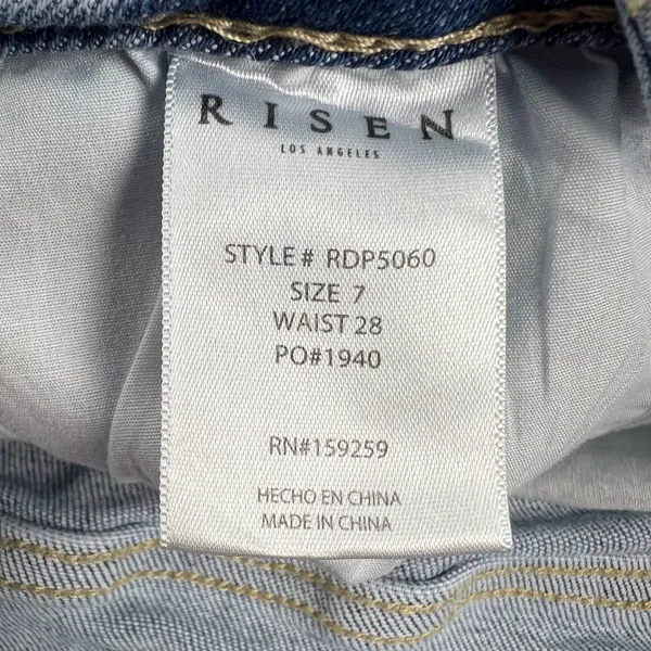 Risen High Rise Crossover Straight Leg Distressed Jeans Light Wash Size 7/28 - Image 10