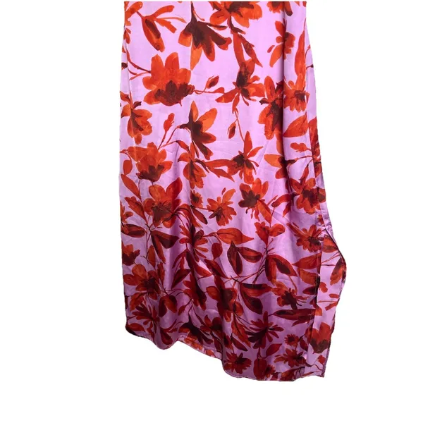 Vici Romantic Floral Pink Red Midi Dress Side Slit Crew Neck Coquette Small - Image 3