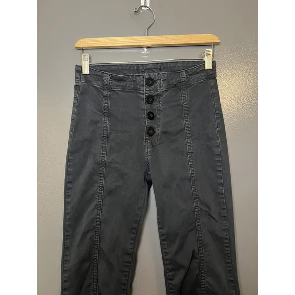 Free People Pants Womens 4 Gray Button Fly High Rise Straight Leg Stretch Chino - Image 3