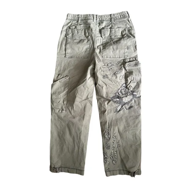 Free People "Every Rose" Zippered Cargo Graffiti Pants 8 - Image 4