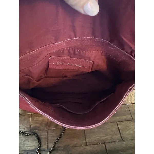 Free People Red Suede Crossbody Bag Turn Lock Chain Strap Boho Clutch GUC - Image 3
