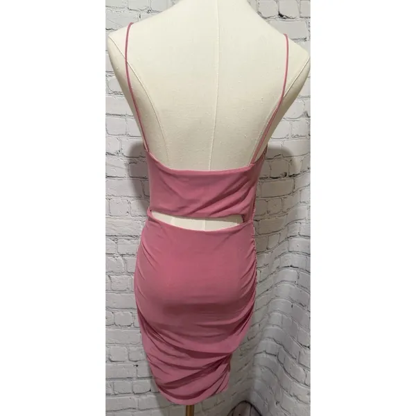 Hello Molly Women's Pink Bodycon Ruched Spaghetti Strap Open Back Dress Large - Image 4