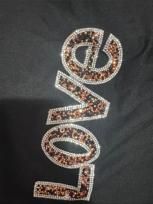Black 'Love' Short Sleeve Tee with Leopard Print Embellishment - Image 3