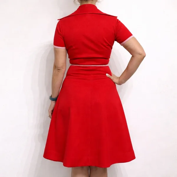 Cari Lu Red Dagger Collar Belted Fit Flare Vintage Midi Dress Sz 10 - Image 10