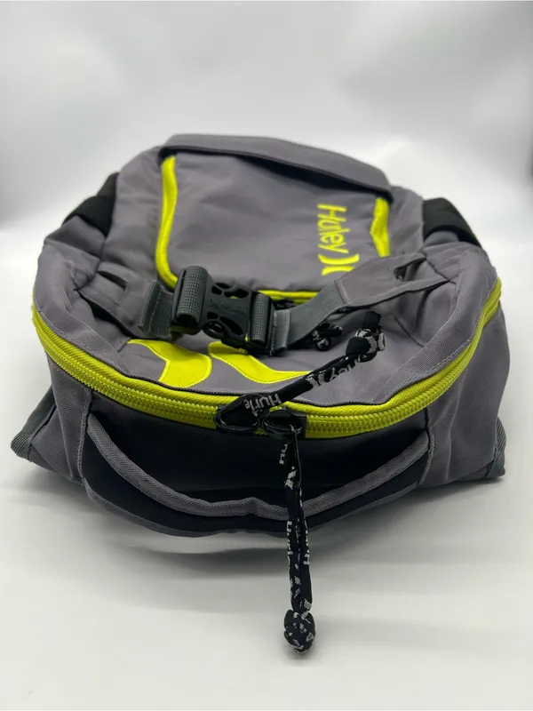 Hurley Backpack Multi-Pockets Outside Padded Computer Pocket Inside Grey/Yellow - Image 4