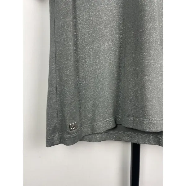 Lauren Ralph Lauren‎ Gunmetal Gray Metallic Short Sleeve Turtleneck Shirt Size M - Image 4