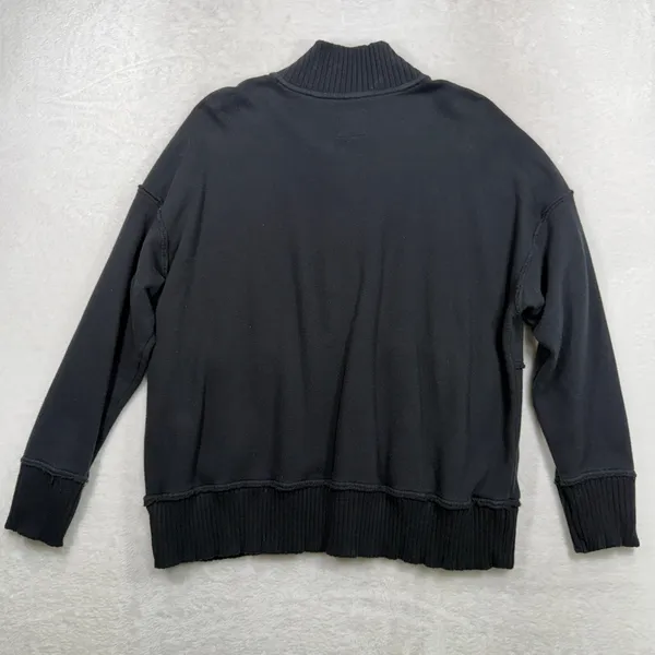 Aerie M Oh Snap Weekend Henley Mockneck Sweatshirt Oversized Relaxed Fit Black - Image 13