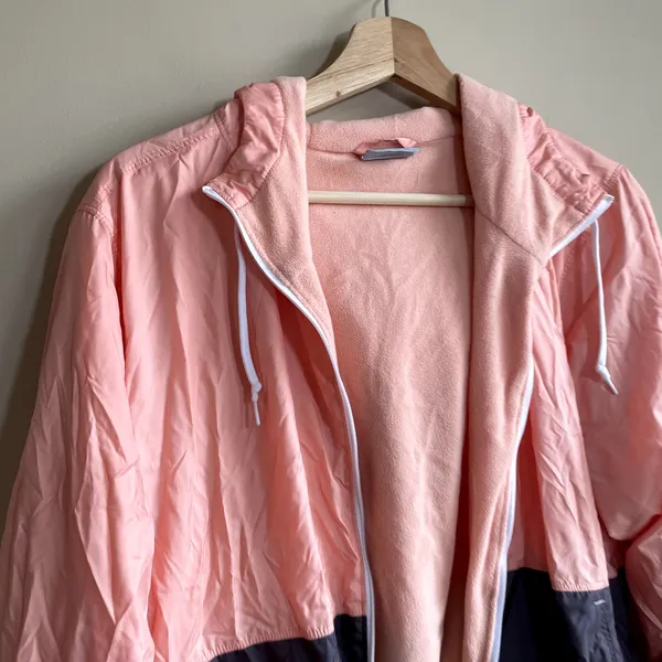 Columbia fleece lined rain jacket windbreaker women's L orange‎ gray colorblock - Image 2