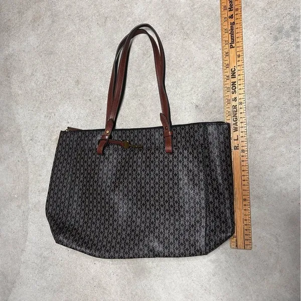 Fossil Women's Rachel Large Tote Bag In Black & Brown Monogram Zipper Top - Image 12