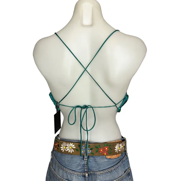 NBD Green Sequin Crop Top MEDIUM Backless Festival Bandeau Designer $128 NEW - Image 8