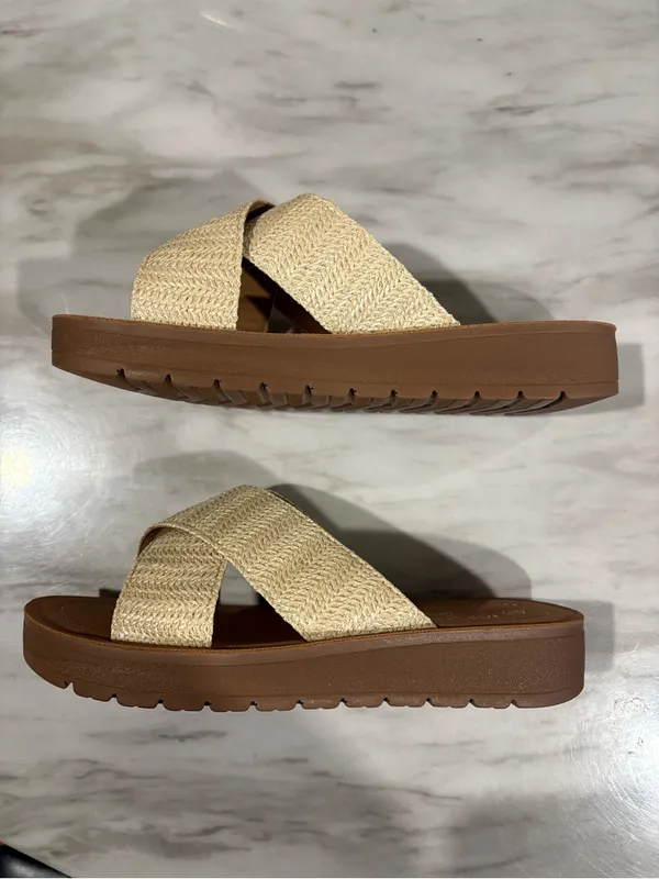 TOP Moda Woven Cross-Strap Sandals in Beige and Brown - Image 3