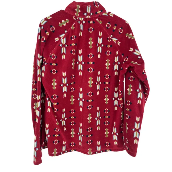 EDDIE BAUER Fleece Pullover Womens XL Red Aztec Geometric Quarter Zip Mock Neck - Image 3
