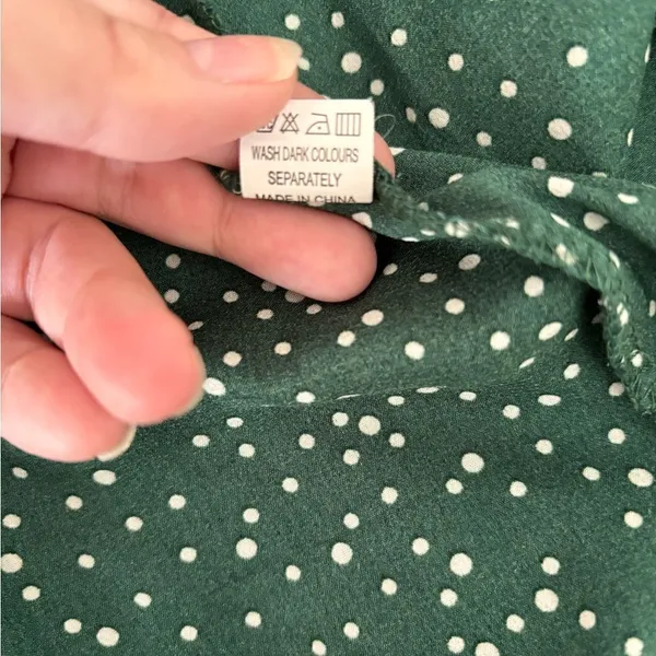 Polly Wrap Mini Dress Polka Dot Ruffle Hem Size 4 Green - Image 3