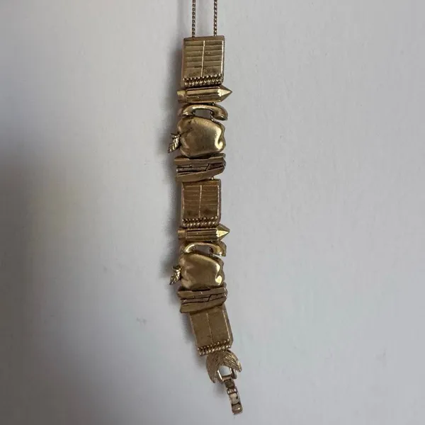 Vintage Gold Tone Back To School Teacher Charm Slide Bracelet - Image 6