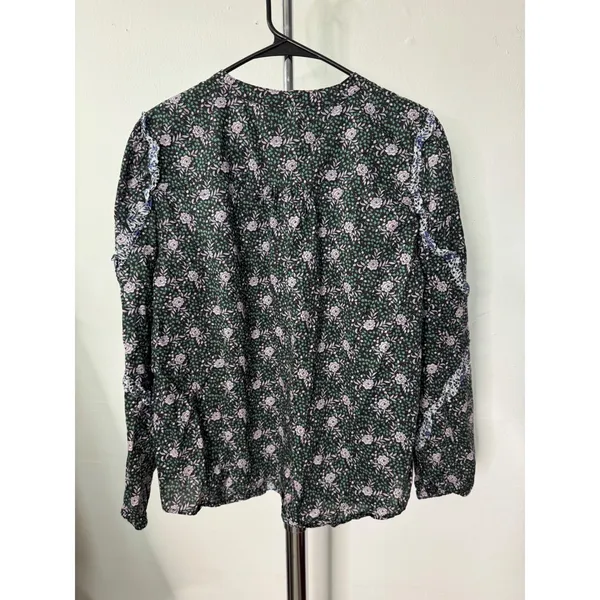 J.Crew Liberty Fabric Blouse Green Floral Ruffle Long Sleeve Cotton Top L - Image 3