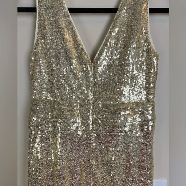 NWT Kate Kasin Gold Sequin V-Neck Formal Maxi Gown Dress Size XS US 2 - Image 11