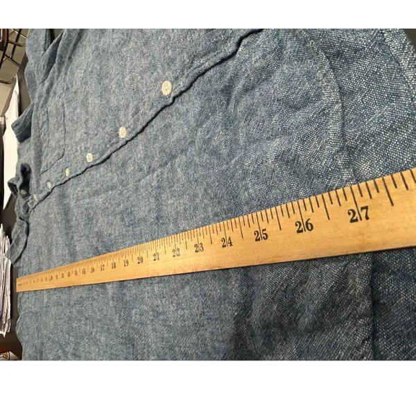 GAP Womens Blue Linen Blend Chambray Style Long Sleeve Button Down Shirt Large - Image 7