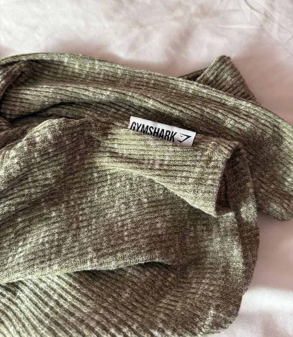 Gymshark Heathered Green Ribbed Cropped Hoodie Size XS - Image 4