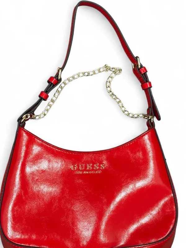 Guess Red Patent Leather Shoulder Bag Gold Chain Y2K Mini Purse Hobo - Image 2
