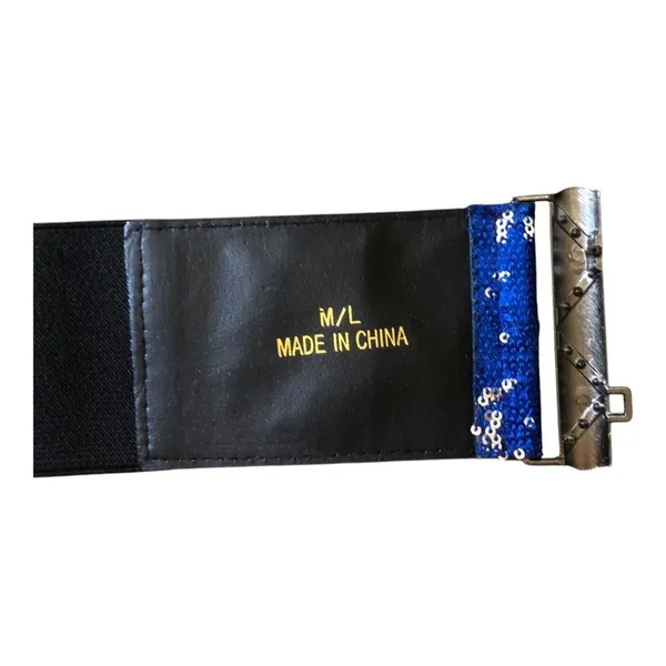 Y2K Blue Sequin Stretch Belt Rhinestone Buckle Glam Party Festival - Image 12