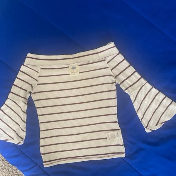 Wild Fable Maroon and White Striped Off Shoulder Top - Image 2