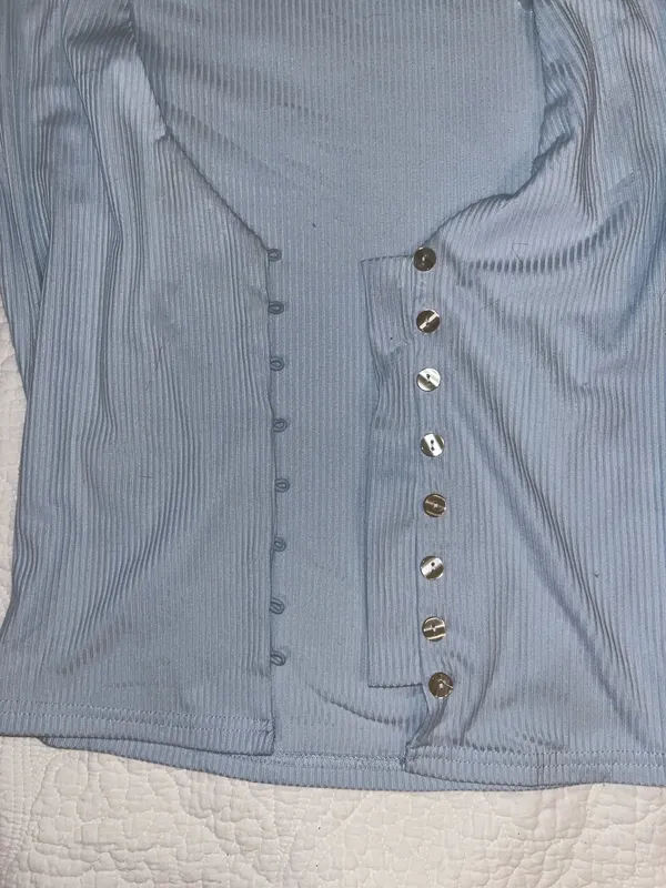 Baby blue ribbed button down baby tee Size M - Image 5