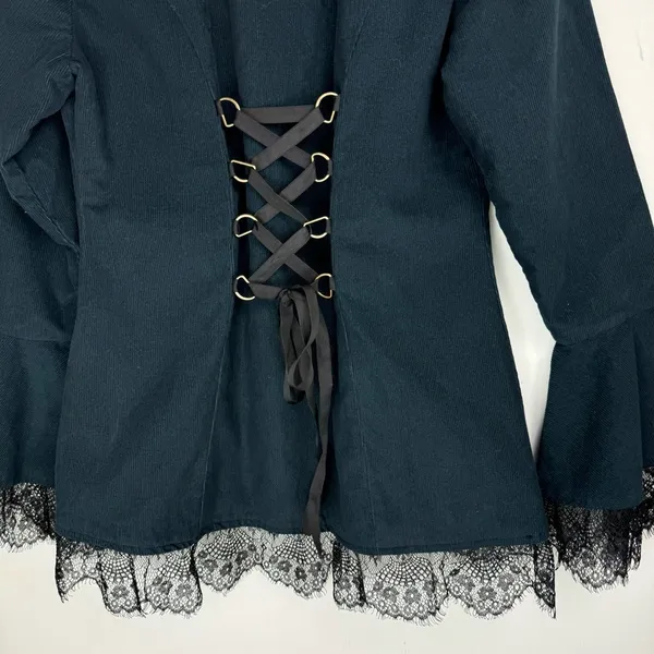 The Pyramid Collection Corduroy Corset Lace Up Jacket Sz Small Lace Trim - Image 14