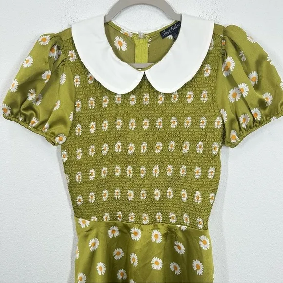Smak Parlour Modcloth Retro Green Daisy Smocked Mini‎ Dress Peter Pan Collar NWT - Image 3