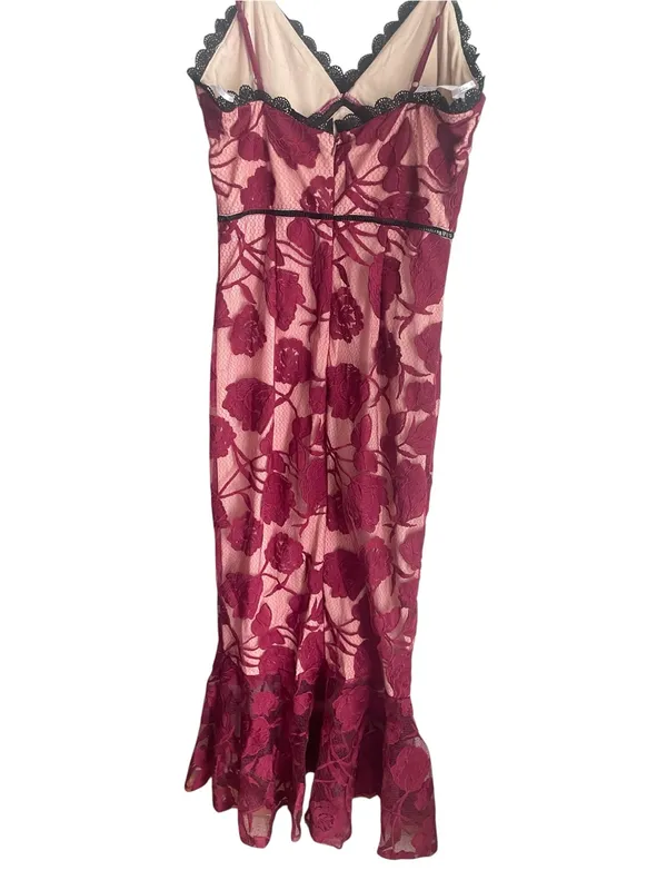 Lulus Alluring Dream Burgundy Floral Mesh Lace Trumpet Midi Dress - Image 5