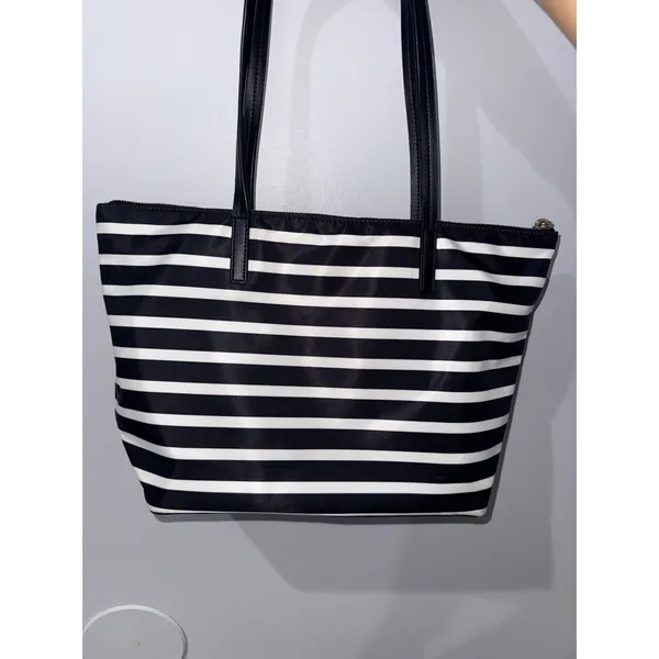 Kate Spade Hayden Sailing Stripe Tote Shoulder Bag Black and White Gold Zipper S - Image 9