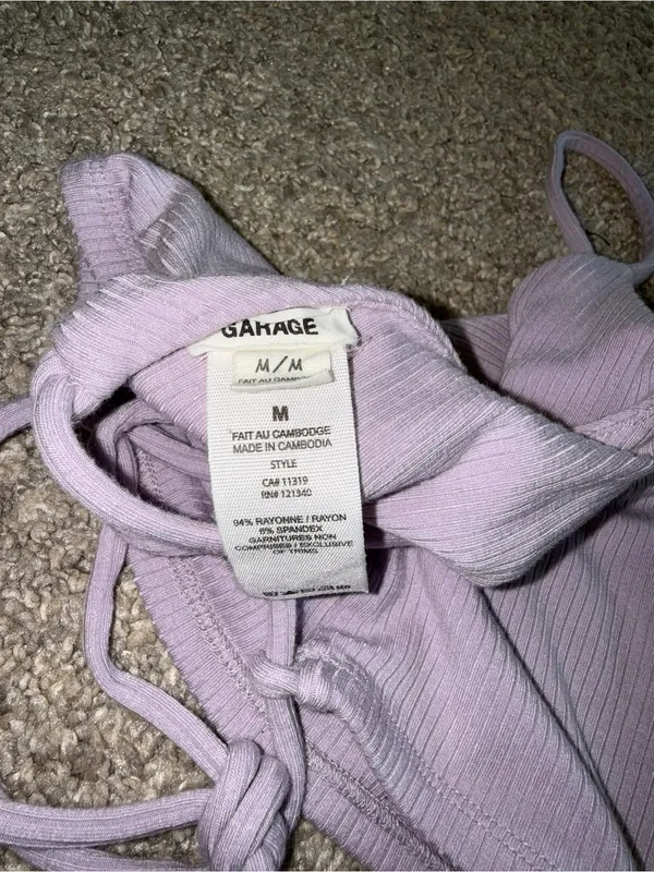 Garage - Ribbed Tie Back Cami Crop Top - M, Lavender - Image 3